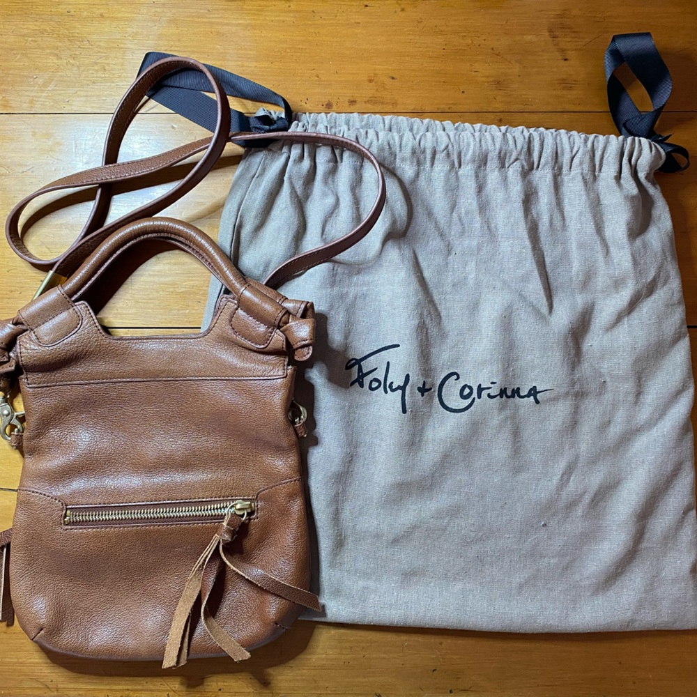 Foley + Corinna mini crossbody tote in brown leather